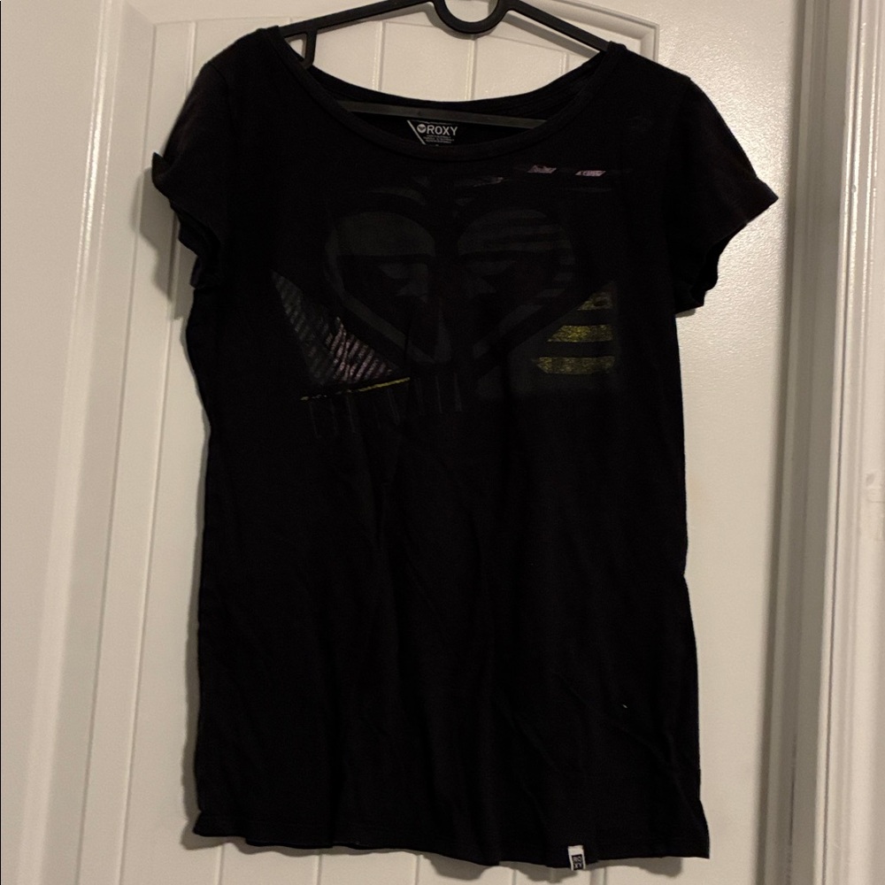 Roxy Black Tee with Heart Graphic